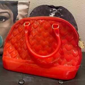 Betsey Johnson Luv Betsey Quilted Heart Jelly Purse Handbag Dual Lip Zipper